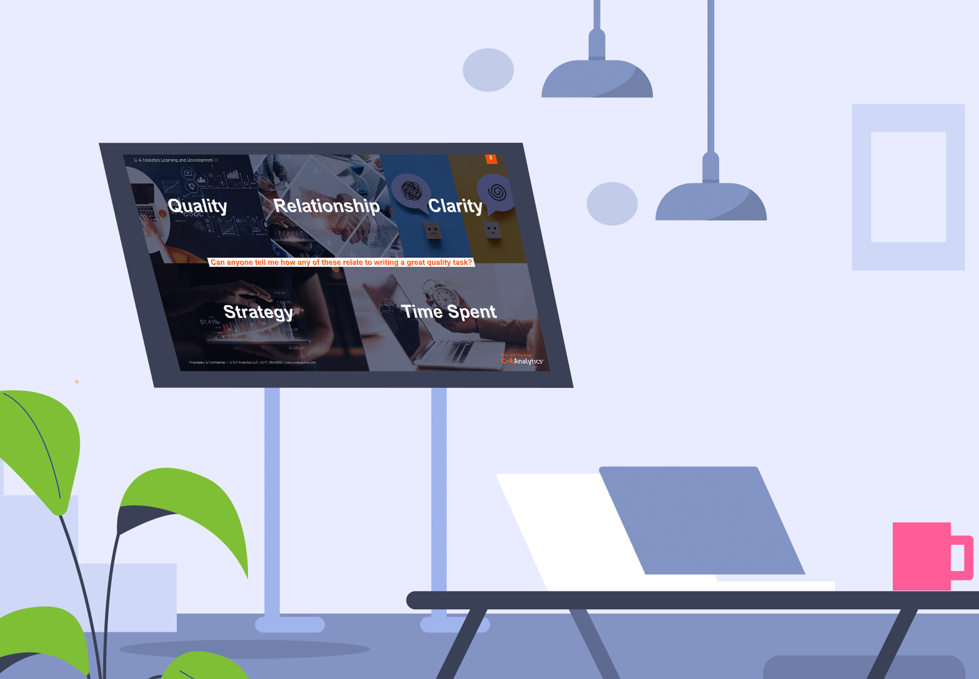 A presentation slide showcasing the client benefits in writing a good quality design task