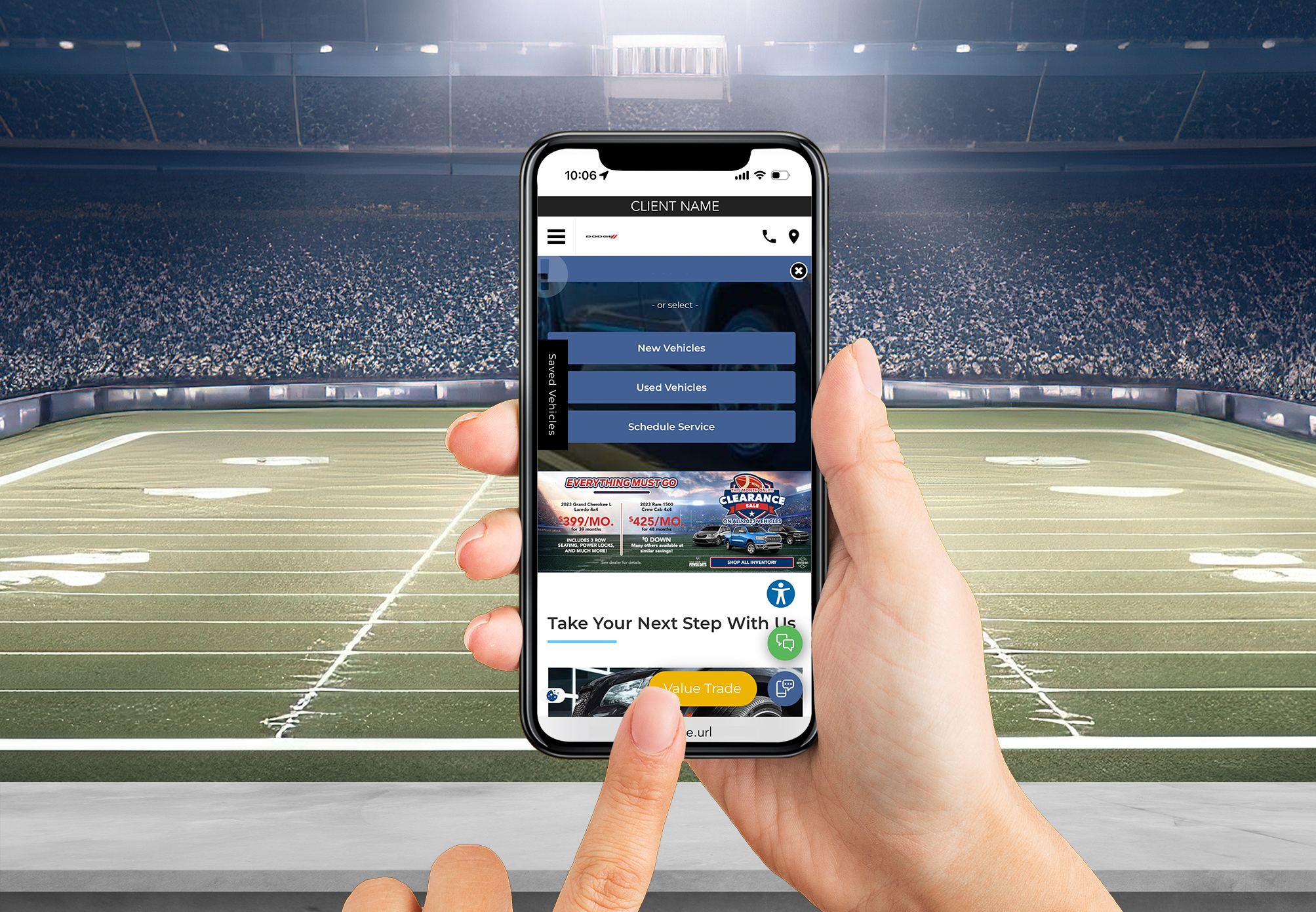 Football design on an automotive slide being viewed on a cell phone