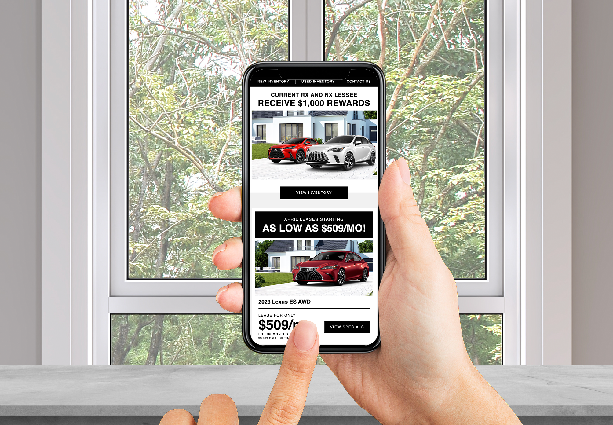 Spring design on an automotive email blast being viewed on a cell phone