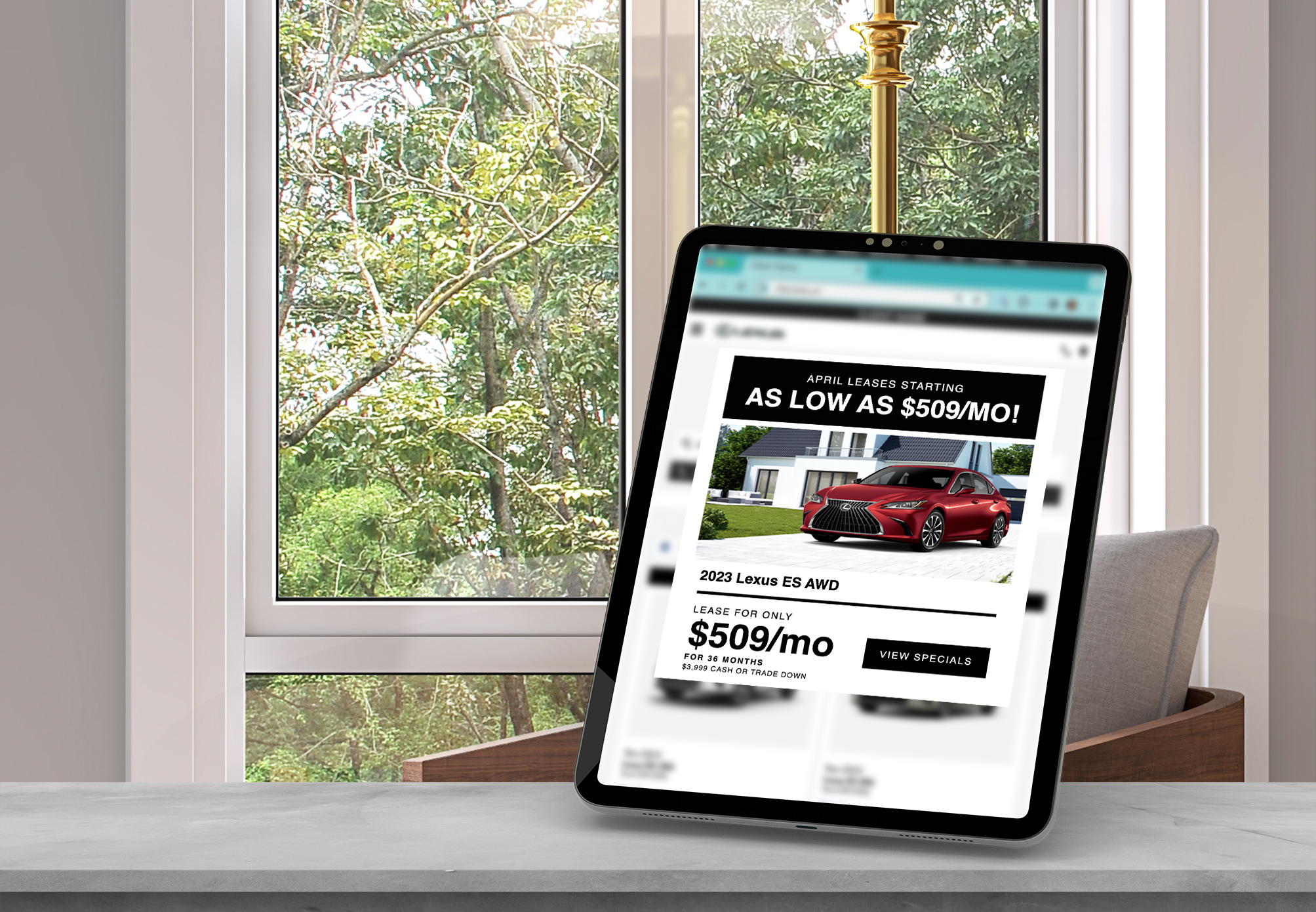 Popup with a spring theme advertising vehicle specials