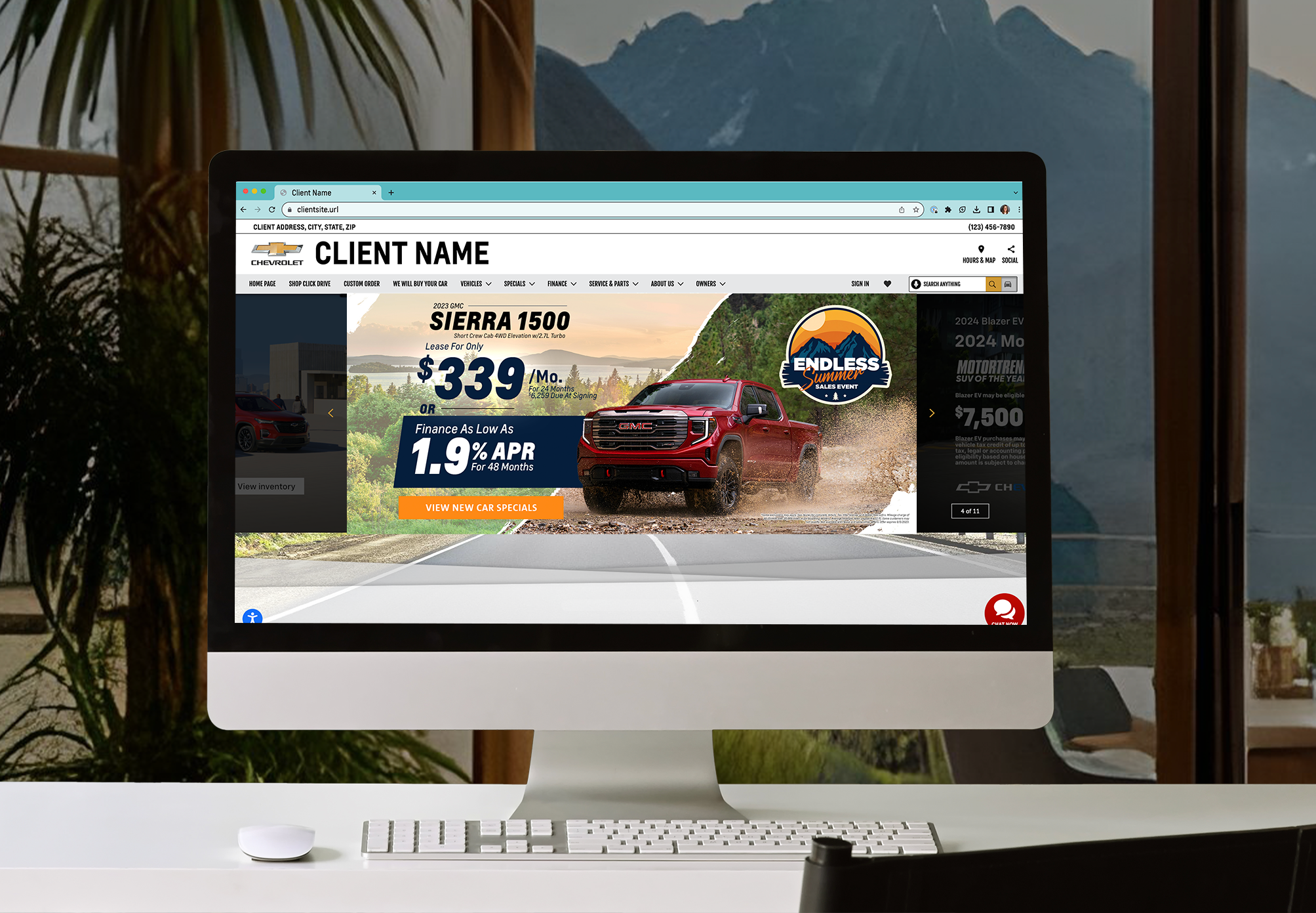 Summer design on an automotive slide being viewed on a desktop computer