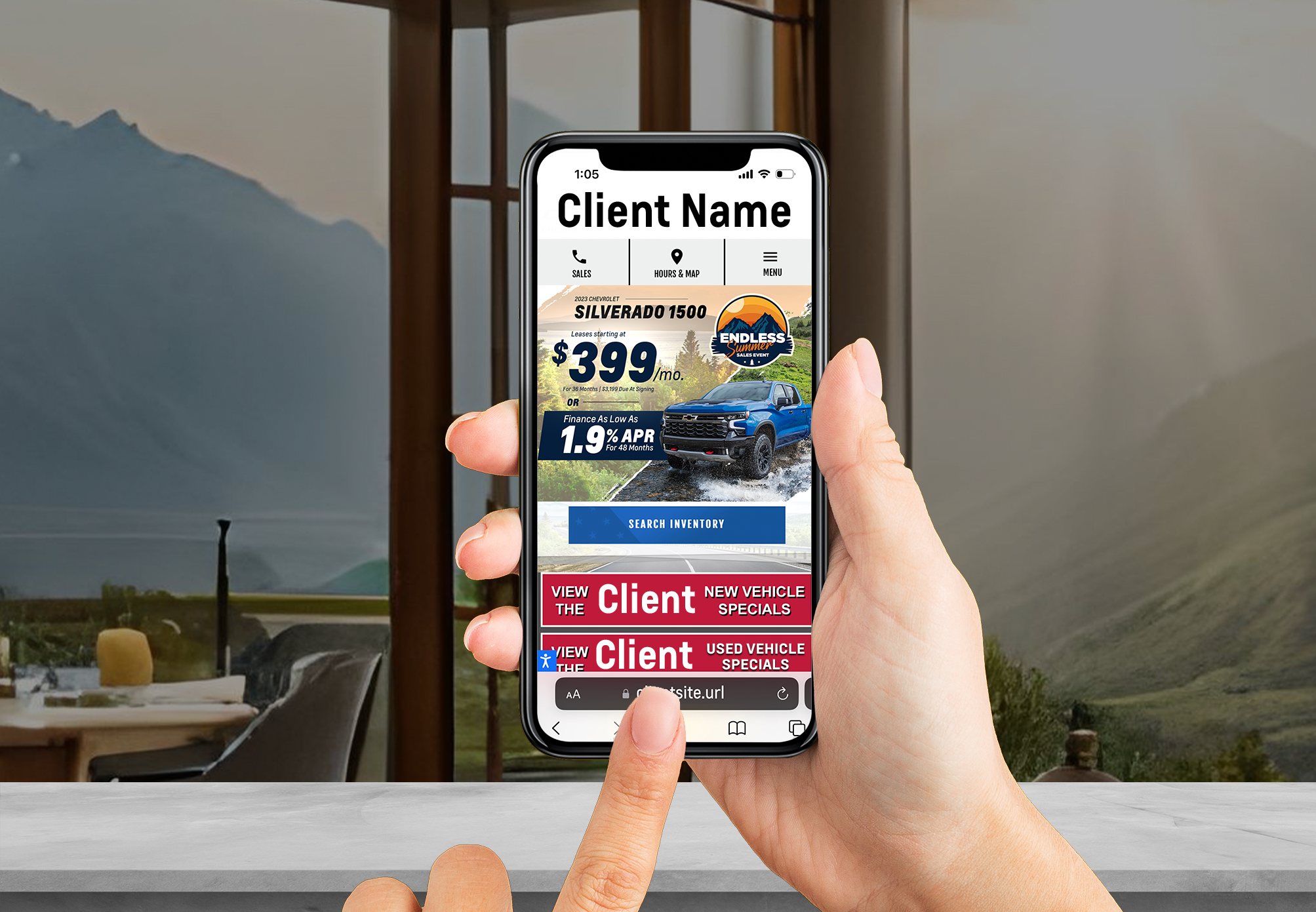Summer design on an automotive slide being viewed on a cell phone